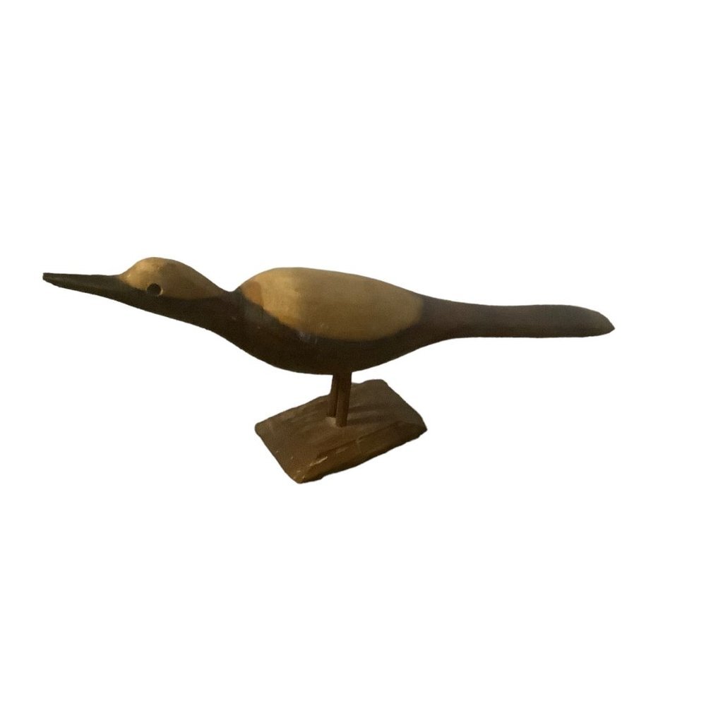 Vtg Hand Carved Wooden Two Tone Song‎ Bird Figurine Primitive Stand Clean Lines